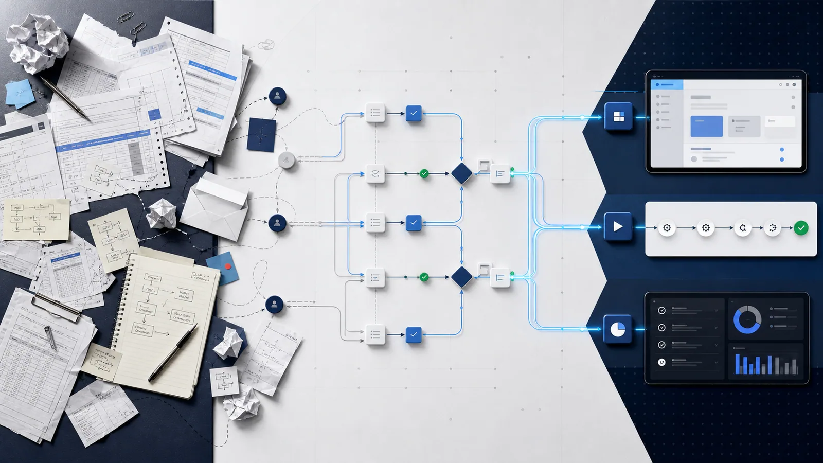 Flujo visual que transforma trabajo manual en aplicaciones, automatización y datos